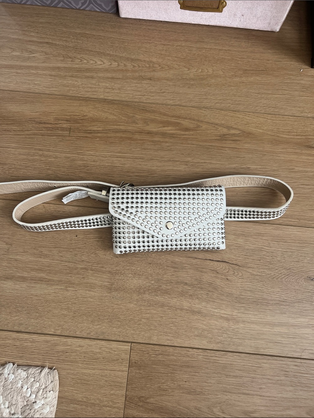 White Studded Mini Belt Bag - Chic Hands-Free Wallet